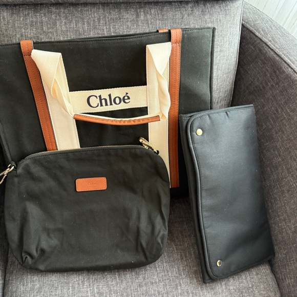 Chloé Cotton Canvas Logo Changing Bag with Leather Trims - Picture 7 of 12